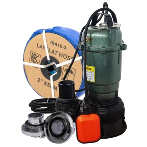 Pompa apa murdara din fonta si plutitor WQD-2000 W + 50 m Furtun pompieri 2" cu accesorii