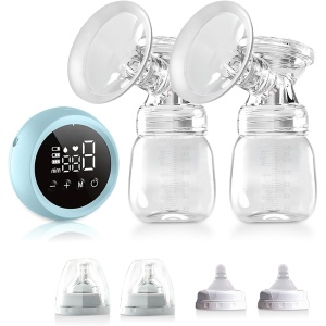Pompa de San Electrica 2 in 1, Flippy, cu 2 Biberoane, Capacitate 180 ml, Incarcare USB Tip C, 1200 mAh, 2 Moduri, 9 Viteze, Albastru Transparent - Img 3