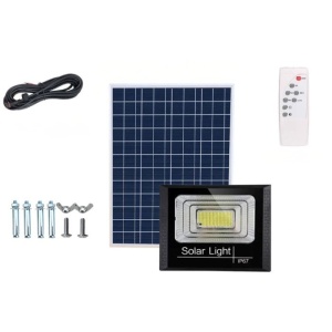 Proiector LED/Lampa solara de exterior Flippy, 15 cm x 12 cm, Rezistent la Apa IP67, cu Panou Solar, 100 LED SMD, 30W, Senzor de lumina, Timer, cu Telecomanda, 2 moduri de iluminat, kit montaj inclus, Lumina Rece - Img 2