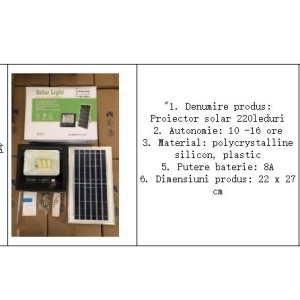 Proiector LED/Lampa solara de exterior Flippy, 20 cm x 25 cm, Rezistent la Apa IP67, cu Panou Solar, 220 LED SMD, 100W, Senzor de lumina, Timer, cu Telecomanda, 2 moduri de iluminat, kit montaj inclus, Lumina Rece - Img 11
