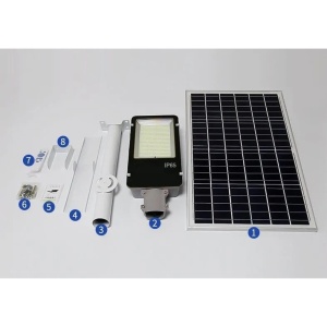 Proiector LED pentru stalp, casa, perete cu suport metalic inclus, Flippy, 38,5 cm x 14,2 cm, Rezistent la Apa IP65, cu Panou Solar, 240 COB LED, 100 W, Senzor de lumina, Timer, cu Telecomanda, intensitate reglabila, kit montaj inclus, Lumina Rece - Img 2