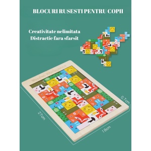 Puzzle din Lemn Flippy, Tip Tetris, +4 Ani, cu Animale Colorate 3D, 40 Piese, Multicolor - Img 5