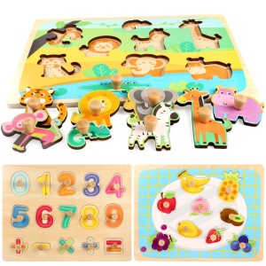 Puzzle Montessori din Lemn pentru Copii, Flippy, 3D, 0-3 Ani, Model Legume, Educativ, Intuitiv, Creativ, 9 Piese, 30x22.5x0.8 cm, Multicolor - Img 3