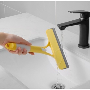 Racleta de Curatare 3 in 1, Flippy, Multifunctional, Pentru Casa si Masina, Pulverizator de Spray, Racleta din Silicon si Burete, 21.5 x 25.7 cm, Galben - Img 3