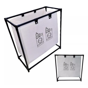 Raft/Cos Depozitare Haine Murdare, Flippy, pentru Baie, 1 Cos, Cadru de Otel Inoxidabil, 97 x 44 x 57 cm, Negru - Img 7