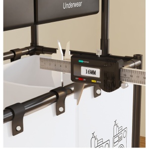 Raft/Cos Depozitare Haine Murdare, Flippy, pentru Baie, cu 2 Etaje, 2 Cosuri, Cadru de Otel Inoxidabil, 97 x 44 x 31 cm, Negru - Img 4