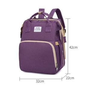Rucsac Multifunctional pentru Mamici, Flippy, cu Patut Pliabil si Baza de Schimbat, Rezistent la Apa, Capacitate Mare, Usor, Compartimente Multiple, Buzunar Termic pentru Lapte, 42 x 32 x 22 cm, Mov - Img 2
