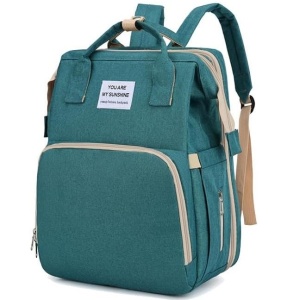 Rucsac Multifunctional pentru Mamici, Flippy, cu Patut Pliabil si Baza de Schimbat, Rezistent la Apa, Capacitate Mare, Usor, Compartimente Multiple, Buzunar Termic pentru Lapte, 42 x 32 x 22 cm, Verde - Img 4