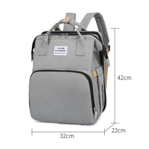Rucsac Multifunctional pentru Mamici, Flippy, cu Patut Pliabil si Baza de Schimbat, Rezistent la Apa, Capacitate Mare, Usor, Compartimente Multiple, Buzunar Termic pentru Lapte, 42 x 32 x 22 cm, Gri - Img 3