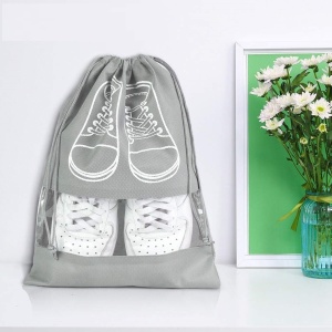 Sac depozitare incaltaminte, pentru voiaj sau depozitare, rezistent la praf, compatibil cu masina de spalat, 27 x 36 cm, gri deschis - Img 1
