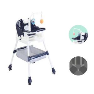 Scaun de Masa pentru Copii, Flippy, Multifunctional, Pliabil, cu Roti, Cos de Depozitare, din Plastic, Centura de Siguranta, Suport de Agatat Jucarii, 110 x 60 x 70 cm, Albastru - Img 2