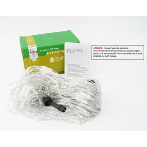 Sectiune Instalatie de Craciun Flippy, Tip Plasa, 160 LED-uri, 3 m x 1 m, 8 jocuri de lumini, Interconectabila, Fir transparent, Alb rece - Img 1