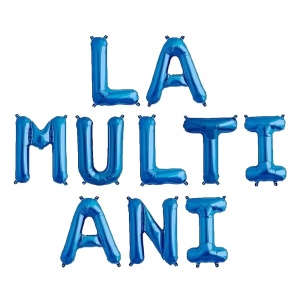 Set 10 Baloane din Folie Metalizata, Flippy, Figurine Litere, Model La multi ani, Tema Aniversare, 40 cm, Ambalaj Individual, Pai Inclus, Umflare cu Aer sau Heliu, Albastru