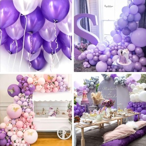 Set 10 Baloane din Latex Chrome, Flippy, Model Party, 23 cm, Diferite Nuante Mov, 2.2 g - Img 3