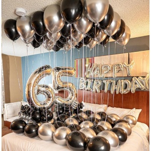 Set 10 Baloane din Latex Chrome, Flippy, Model Party, 23 cm, Negru Argintiu, 2.2 g - Img 3