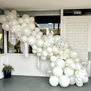 Set 10 Baloane din Latex, Flippy, Model Party, 30 cm, 5x Alb, 5x Transparent Confetti, 2.8 g - Img 5