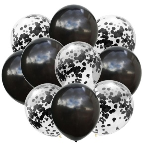 Set 10 Baloane din Latex, Flippy, Model Party Confetti, 5 x Confetti, 5 x Negru, 25 cm, 2.2g - Img 1