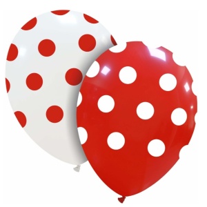Set 10 Baloane din Latex, Flippy, Model Party cu Buline, 30 cm, Alb si Rosu, 2.8 g - Img 1