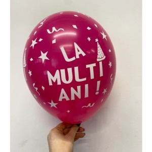 Set 10 Baloane din Latex, Flippy, Model Party, La Multi Ani, 23 cm, Roz, 2.2 g - Img 2