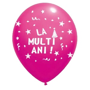 Set 10 Baloane din Latex, Flippy, Model Party, La Multi Ani, 23 cm, Roz, 2.2 g - Img 1