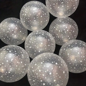 Set 10 Baloane din Latex Transparente, Flippy, Model Party, 30 cm, Stelute Albe, 2.8 g - Img 5
