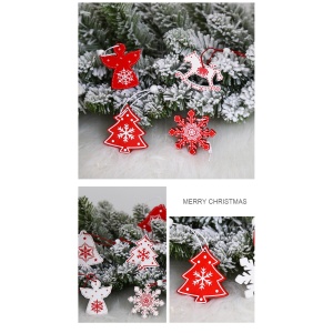 Set 12 Decoratiuni de Craciun din Lemn, Flippy, cu Snur pentru Agatare in Brad, Model Brazi si Fulgi de Nea, Alb-Rosu - Img 2
