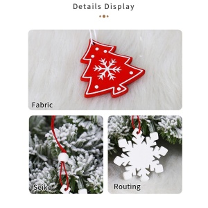 Set 12 Decoratiuni de Craciun din Lemn, Flippy, cu Snur pentru Agatare in Brad, Model Brazi si Ingerasi, Alb-Rosu - Img 4