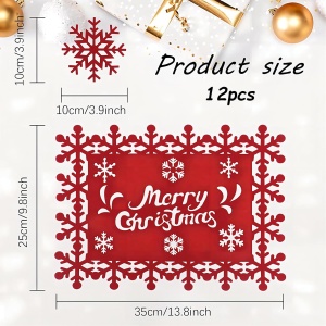 Set 12 Servete pentru Masa si Suporturi de Pahare/Tacamuri, Flippy, Scris Merry Christmas, 6 Servete 25x35 cm, 6 Suporturi de 10x10 cm, Rosu - Img 7