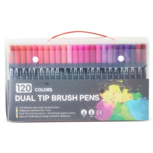 Set 120 Carioci, Flippy, pe Baza de Apa, 2 Tipuri de Varf, 1-2 mm, 0.4 mm, Corp Carioca Negru, din Plastic, Multicolor - Img 1