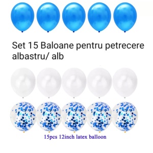 Set 15 baloane pentru petrecere, Flippy, albastru/ alb, 30 cm - Img 2