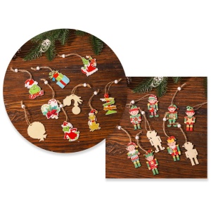 Set 18 Decoratiuni de Craciun din Lemn, Flippy, cu Snur pentru Agatare in Brad, Model Grinch, Diferite Dimensiuni, Multicolor - Img 4