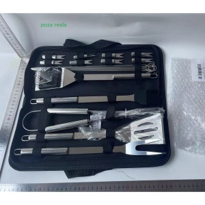 Set 18 Ustensile pentru Gratar, Flippy, din Otel Inoxidabil, Geanta Oxford, Argintiu - Img 2