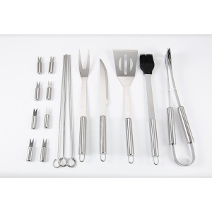 Set 18 Ustensile pentru Gratar, Flippy, din Otel Inoxidabil, Geanta Oxford, Argintiu - Img 12