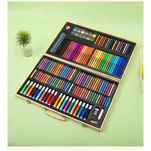 Set 180 Piese pentru Desen si Pictura, Flippy, Tip Servieta din Lemn, Model Natur, 46 x 30.9 x 4.1 cm, Multicolor - Img 3