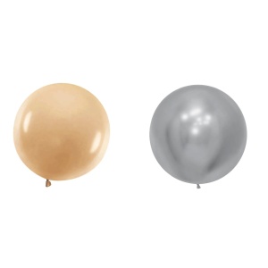 Set 2 Baloane din Latex, Flippy, Model Party Jumbo, 90 cm, Auriu Argintiu, 35 g - Img 1