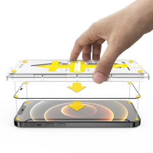 Set 2 folii sticla securizata cu sistem de montare usor si rapid Full Cover 3D Flippy compatibila cu Apple iPhone 12 Pro Max Negru - Img 2