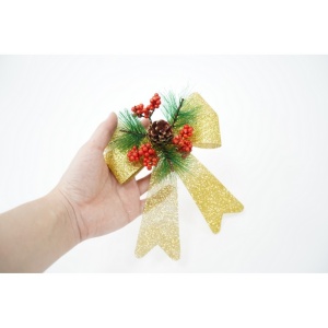 Set 2 fundite pentru brad, Aurii, decorate, cu sclipici, 14 x 19 cm, din poliester, Flippy - Img 5
