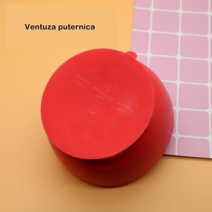 Set 2 piese diversificare bebelusi si copii din silicon Flippy, bol cu ventuza, lingurita din lemn si silicon, pentru gustari, fara alergeni, rosu - Img 4