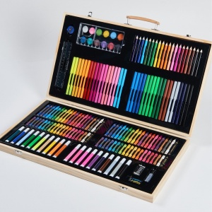 Set 220 Piese pentru Desen si Pictura, Flippy, Tip Servieta din Lemn, Model Natur, 48 x 30 x 5 cm, Multicolor - Img 5