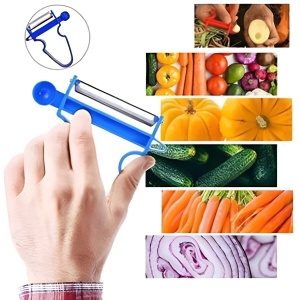 Set 3 Accesorii de Decojire, Razuire si Feliere, Flippy, pentru Legume si Fructe, Negru-Rosu-Albastru - Img 4