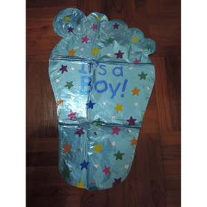 Set 3 Baloane din Folie Metalizata, Flippy, Figurine Picior 46x79 cm, Inima 45cm, Stea 45cm, Model It's a Boy, Tema Gender Reveal, Ambalaj Individual, Pai Inclus, Umflare cu Aer sau Heliu, Albastru - Img 8