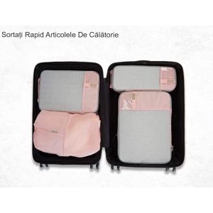 Set 3 Genti de Calatorie Flippy, Pentru Depozitare, Compresibile, 3 Dimensiuni, Mic, Mediu, Mare, Impermeabile, Fermoar Dublu, Roz - Img 20