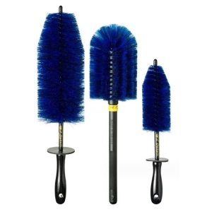 Set 3 Piese pentru Cosmetica Auto, Flippy, din Plastic si Otel, Maner Ergonomic, Perie Butuc, Anvelope, Detalii, Albastru - Img 1