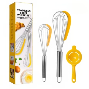 Set 3 ustensile pentru bucatarie Flippy, 2 teluri, un separator oua, inox/silicon, Galben - Img 1