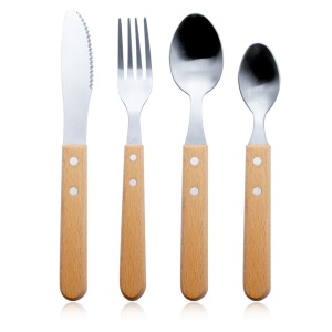 Set 4 tacamuri pentru masa Flippy, otel 304, lingura, lingurita desert, cutit, furculita, maner din lemn de fag, 20 x 4 x 2 cm, gri - Img 5