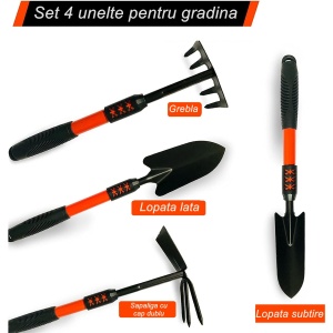 Set 4 Unelte de Gradina Flippy, Maner extensibil, pentru Plantare Prelucrare Sol si Ingrijire Plante, Material otel carbon, negru - Img 3