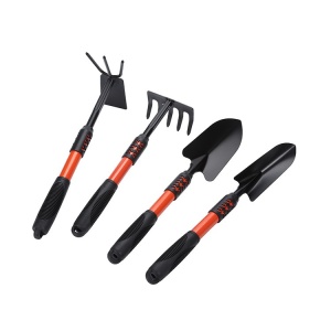 Set 4 Unelte de Gradina Flippy, Maner extensibil, pentru Plantare Prelucrare Sol si Ingrijire Plante, Material otel carbon, negru - Img 1