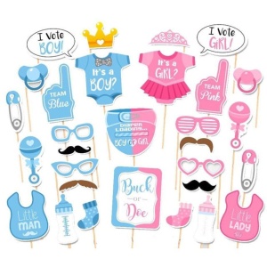 Set 43 de Accesorii pentru Petrecere, Flippy, Props pentru Coltul de Poze, Gender Reveal, Tematica Baby Shower, Albastru-Roz - Img 4