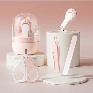 Set 4in1 de Ingrijire Unghii pentru Bebelusi, Flippy, Cutie de Depozitare Tip Borcan, 0-6 Ani, 10 x 7 x 6 cm, Roz - Img 2