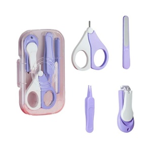 Set 4in1 de Ingrijire Unghii pentru Bebelusi, Flippy, Cutie de Depozitare Texturata, 0-6 Ani, 13.6x8x2 cm, Mov - Img 1